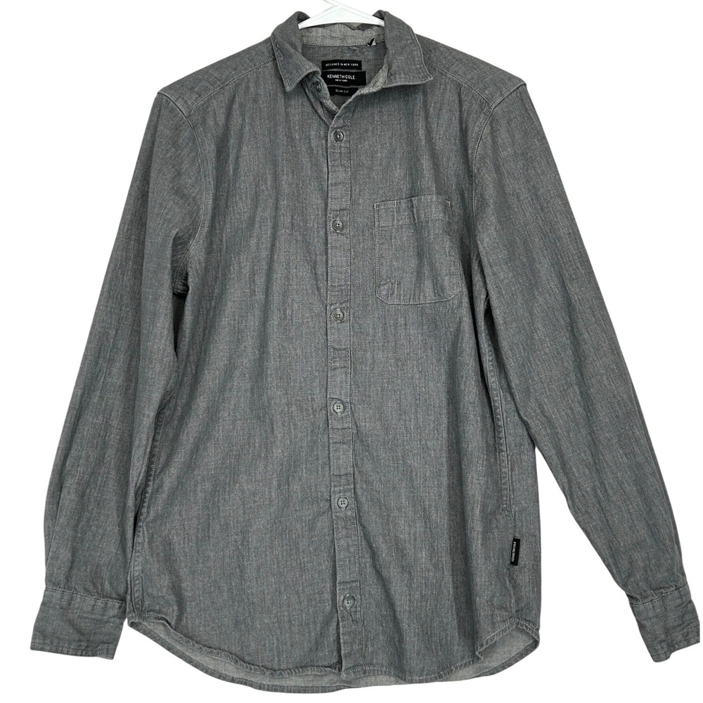Kenneth Cole New York Slim Fit Gray Long Sleeved Button Up Shirt Mens Size Small